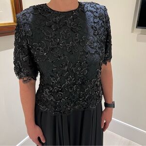 Vintage Black Beaded Dress w/Chiffon Skirt